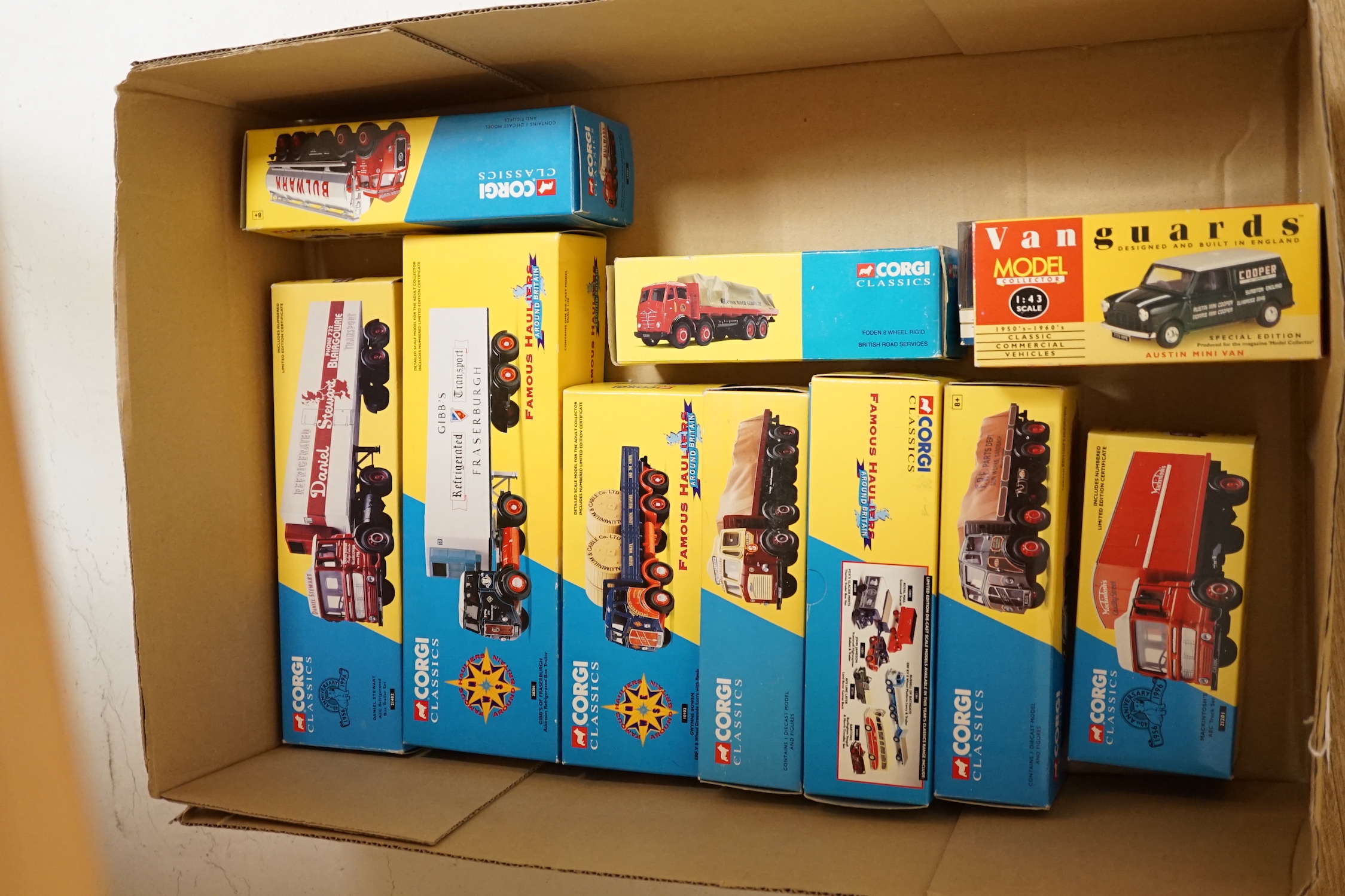 Nineteen boxed diecast commercial vehicles by Corgi Classics, Oxford Diecast, etc. and two Franklin Mint 1:24 scale Volkswagen Beetles